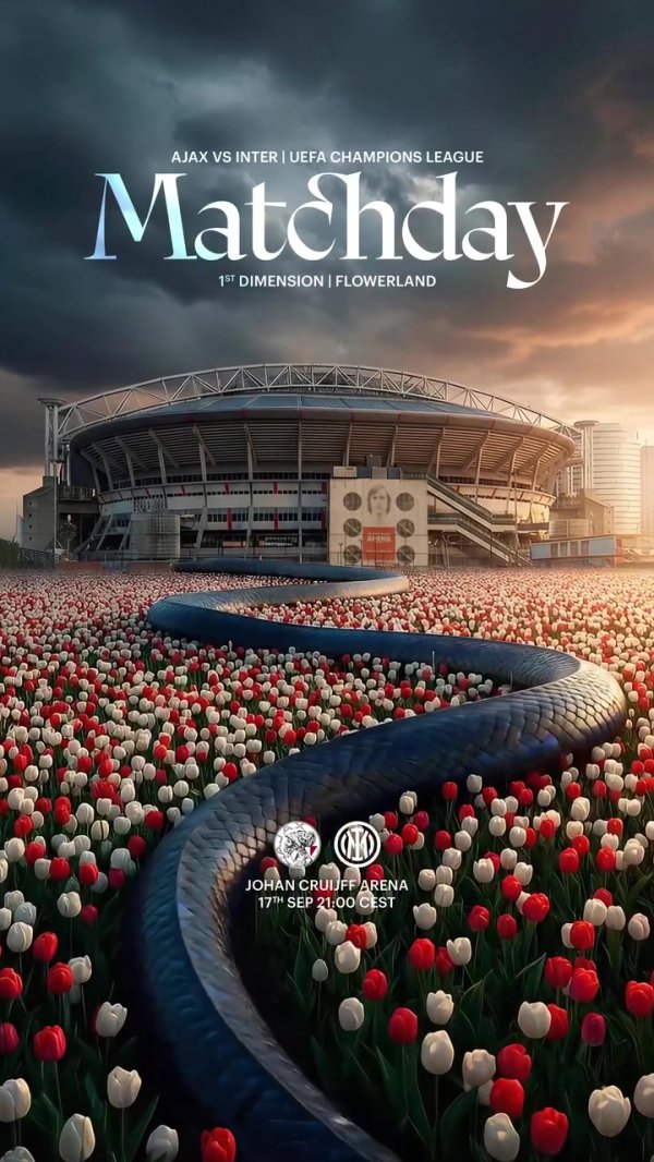 客战阿贾克斯！国米发布欧冠海报：蓝黑灵蛇突袭克鲁伊夫运动活动    场